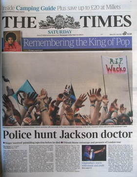 The Times newspaper - Michael Jackson cover (27 June 2009)