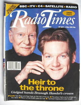 Radio Times magazine - Kenneth Branagh and John Gielgud cover (25 April-1 May 1992)