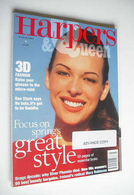 British Harpers & Queen magazine - March 1994 - Milla Jovovich cover