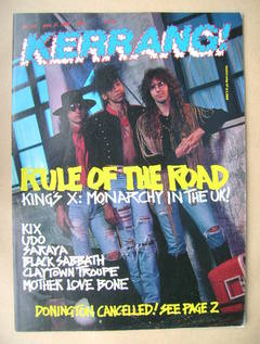 <!--1989-06-17-->Kerrang magazine - King's X cover (17 June 1989 - Issue 24