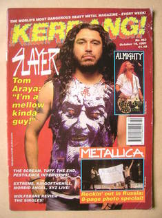 <!--1991-10-19-->Kerrang magazine - Tom Araya cover (19 October 1991 - Issu