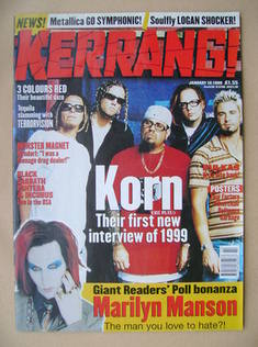 <!--1999-01-16-->Kerrang magazine - Korn cover (16 January 1999 - Issue 733