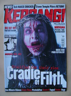 <!--1999-04-03-->Kerrang magazine - Dani Filth cover (3 April 1999 - Issue 