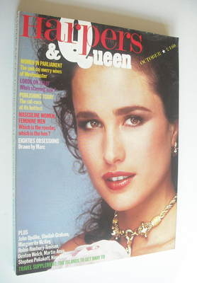 British Harpers & Queen magazine - October 1984 - Andie MacDowell cover