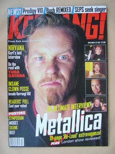 <!--1997-11-22-->Kerrang magazine - James Hetfield cover (22 November 1997 