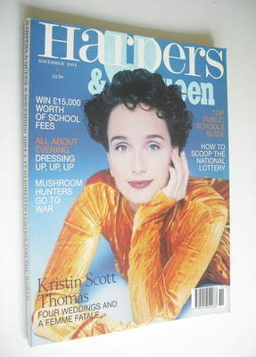 British Harpers & Queen magazine - November 1994 - Kristin Scott Thomas cover