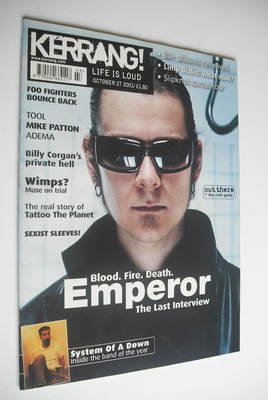<!--2001-10-27-->Kerrang magazine - Emperor cover (27 October 2001 - Issue 
