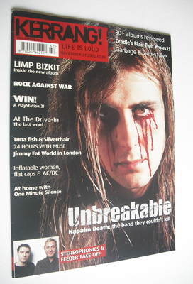 Kerrang magazine - Napalm Death cover (24 November 2001 - Issue 880)