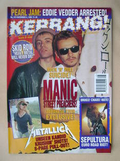 <!--1993-12-04-->Kerrang magazine - Manic Street Preachers cover (4 Decembe