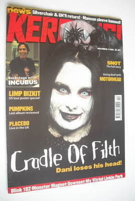 Kerrang magazine - Cradle Of Filth cover (4 November 2000 - Issue 826)