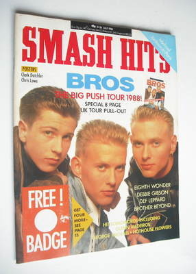 <!--1988-07-13-->Smash Hits magazine - Bros cover (13-26 July 1988)