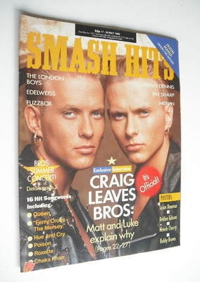 <!--1989-05-17-->Smash Hits magazine - Bros cover (17-30 May 1989)