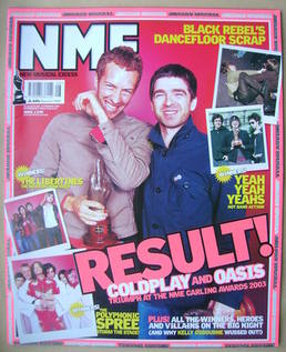 NME magazine - Chris Martin and Noel Gallagher cover (22 February 2003)
