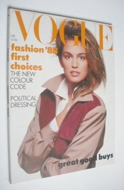 British Vogue magazine - January 1988 - Cindy Crawford cover