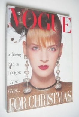 British Vogue magazine - December 1985 - Uma Thurman cover