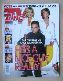 TV Times magazine - Sue Nicholls, Helen Worth and Brian Capron cover (9-15 November 2002)
