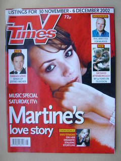 <!--2002-11-30-->TV Times magazine - Martine McCutcheon cover (30 November-
