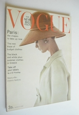 British Vogue magazine - 15 March 1963 - Jean Shrimpton cover