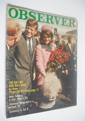 <!--1974-03-10-->The Observer magazine - JFK and Jackie Kennedy Onassis cov