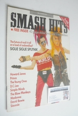 <!--1986-03-12-->Smash Hits magazine - Sigue Sigue Sputnik cover (12-25 Mar