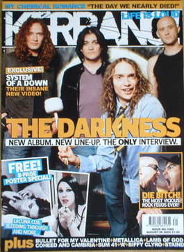 <!--2005-08-06-->Kerrang magazine - The Darkness cover (6 August 2005 - Iss