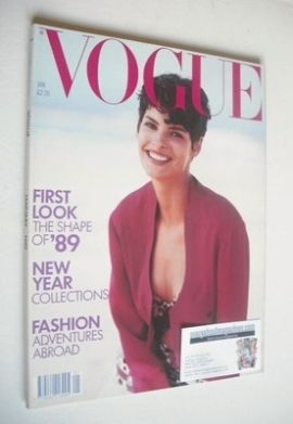 British Vogue magazine - January 1989 - Linda Evangelista cover