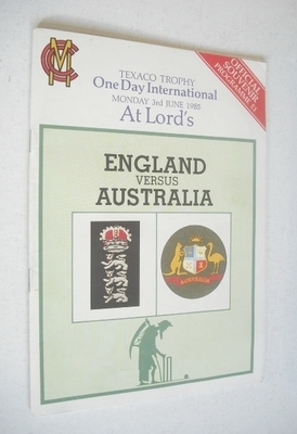 England vs Australia Cricket Official Souvenir Programme (3 June 1985)
