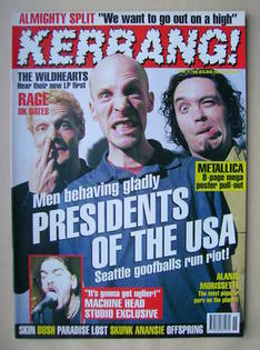 <!--1996-04-13-->Kerrang magazine - Presidents Of The USA cover (13 April 1