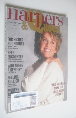 British Harpers & Queen magazine - February 1991 - Jane Fonda cover