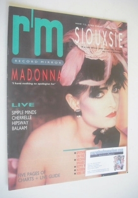 Record Mirror magazine - Siouxsie Sioux cover (15 March 1986)