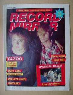 <!--1982-09-25-->Record Mirror magazine - Yazoo cover (25 September 1982)