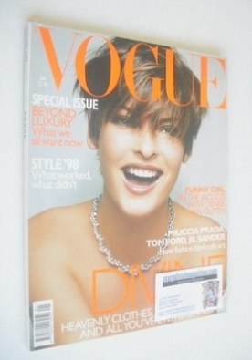 British Vogue magazine - January 1999 - Linda Evangelista cover