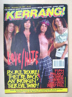 <!--1991-11-23-->Kerrang magazine - Love/Hate cover (23 November 1991 - Iss