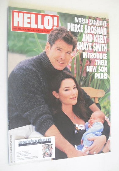 Hello! magazine - Pierce Brosnan and Keely Shaye Smith and son Paris cover (3 April 2001 - Issue 656)