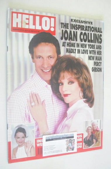 Hello! magazine - Joan Collins and Percy Gibson cover (24 July 2001 - Issue 672)