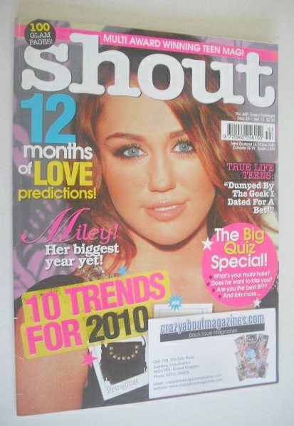 <!--2009-12-30-->Shout magazine - Miley Cyrus cover (30 December 2009 - 13 