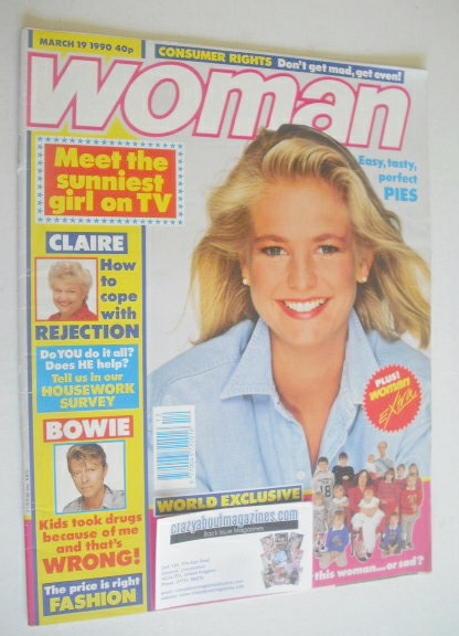 <!--1990-03-19-->Woman magazine - Ulrika Jonsson cover (19 March 1990)