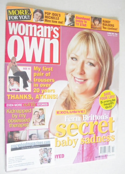 <!--2004-04-05-->Woman's Own magazine - 5 April 2004 - Fern Britton cover