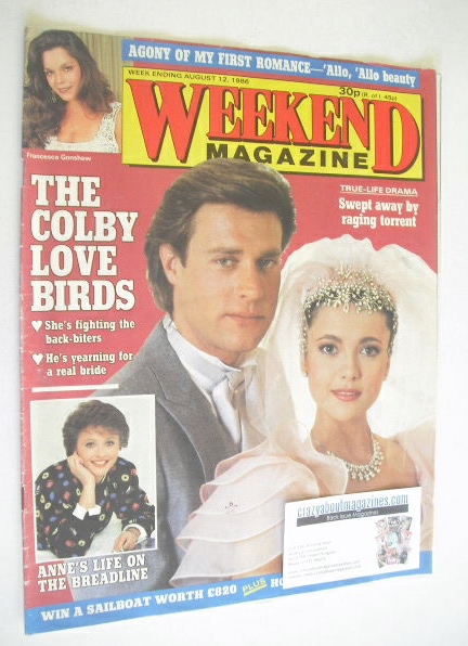 <!--1986-08-12-->Weekend magazine - John James and Emma Samms cover (12 Aug
