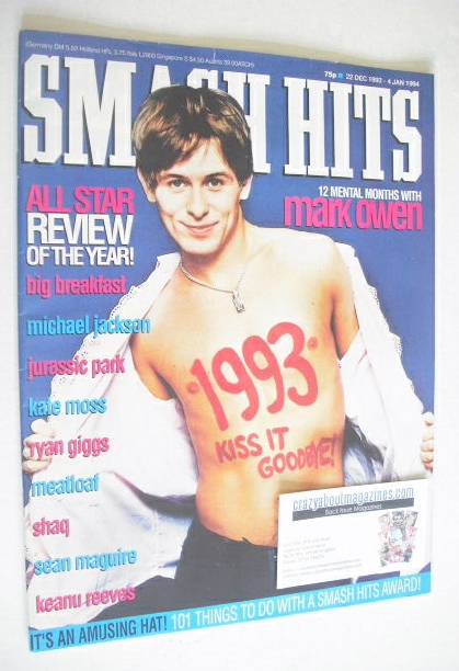 <!--1993-12-22-->Smash Hits magazine - Mark Owen cover (22 December 1993 - 