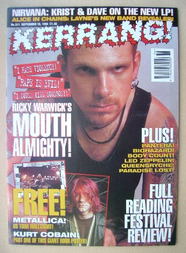 <!--1994-09-10-->Kerrang magazine - Ricky Warwick cover (10 September 1994 