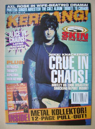 <!--1994-07-30-->Kerrang magazine - Nikki Sixx cover (30 July 1994 - Issue 