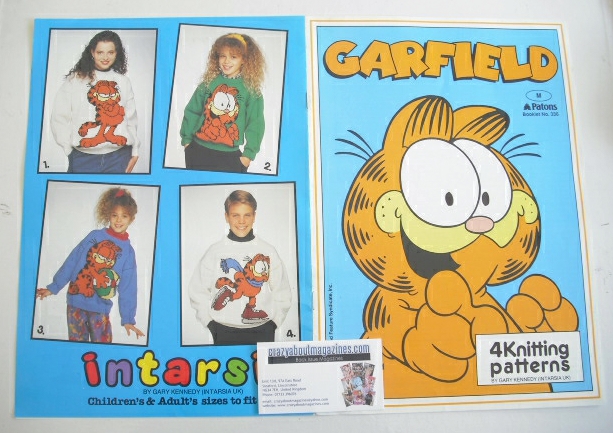 Garfield Sweater Knitting Patterns x4 (Patons 336) (Child/Adult Size)