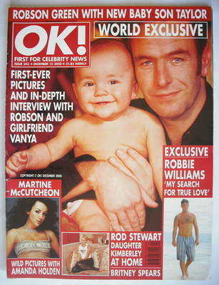 <!--2000-12-15-->OK! magazine - Robson Green and baby son Taylor cover (15 