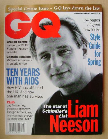 <!--1994-03-->British GQ magazine - March 1994 - Liam Neeson cover