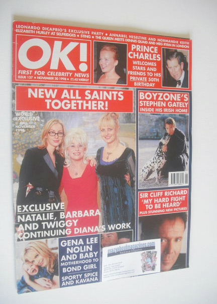 OK! magazine - Natalie Appleton, Barbara Windsor and Twiggy cover (20 November 1998 - Issue 137)