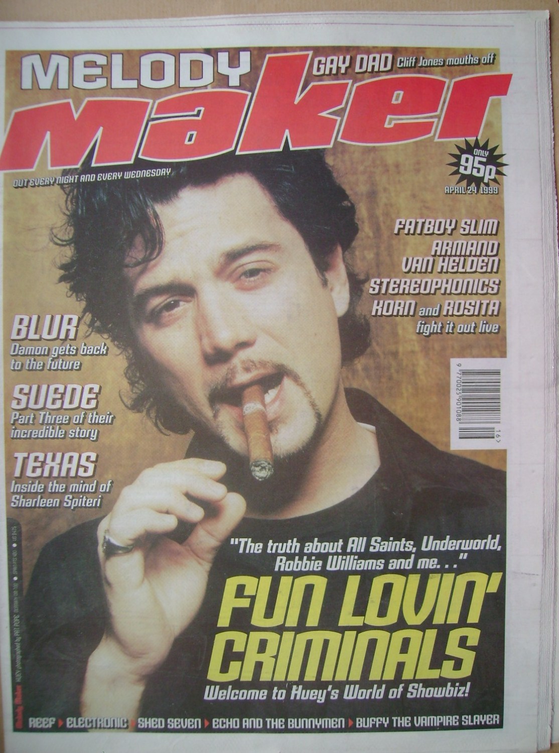 <!--1999-04-24-->Melody Maker magazine - Huey Morgan cover (24 April 1999)