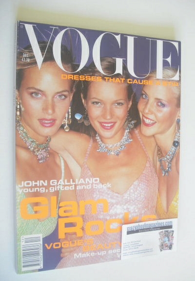 British Vogue magazine - December 1994 - Amber Valletta, Kate Moss and Nadja Auermann cover