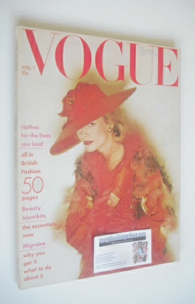 British Vogue magazine - 1 April 1974 - Ann Schaufuss cover