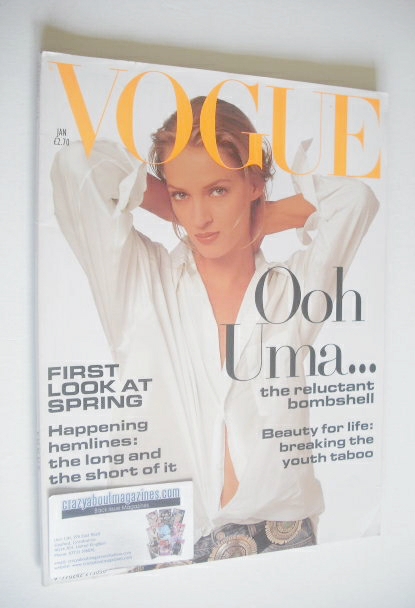 British Vogue magazine - January 1994 - Uma Thurman cover